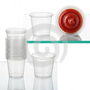 Stack of plastic cups, isolated on white background