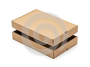 Stack of two brown cardboard boxes isolated on white background