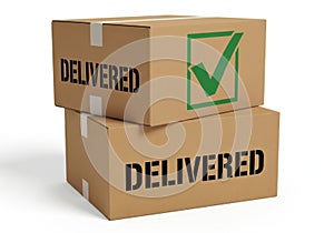 Stack of delivered boxes isolated on white background