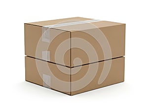 Stack of two cardboard boxes isolated on white background
