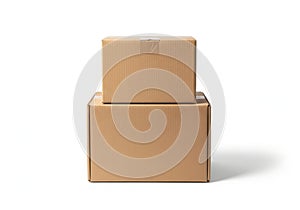 Stack of two cardboard boxes isolated on white background