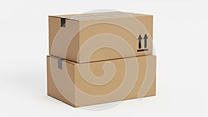 Stack of two cardboard boxes isolated on white background