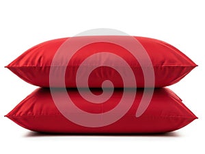 Stack of red pillows isolated on white background