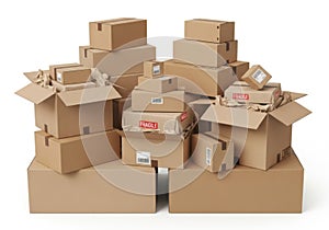 Stack of cardboard boxes isolated on white background