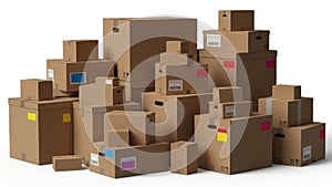 Stack of cardboard boxes isolated on white background