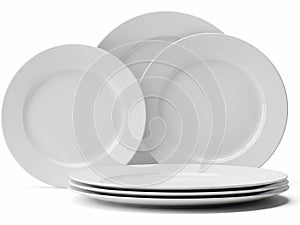 Stack of white dinner plates isolated on white background