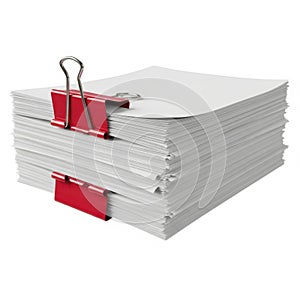 Stack of papers with clip, isolated on white background isolated on white background