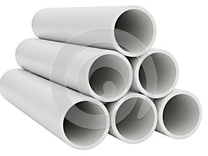 Stack of white pvc pipes isolated on white background
