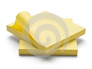 Stack of yellow sticky notes isolated on white background