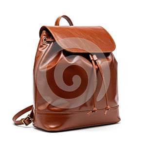 Brown leather backpack isolated on white background