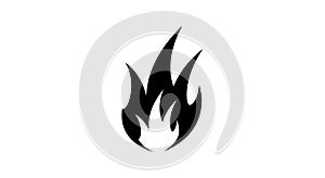 A stylized black flame icon on a clean white background silhouette