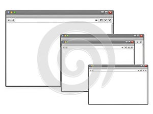 Three browser windows isolated on white background