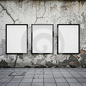 Three empty frames isolated on white background