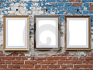 Three empty picture frames isolated on white background