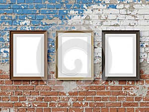Three empty picture frames isolated on white background