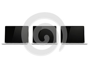 Three laptops isolated on white background