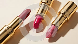 Three lipsticks isolated on white background