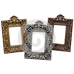 Three decorative picture frames isolated on transparent background