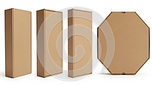 Three rectangular boxes and an octagonal box isolated on white background