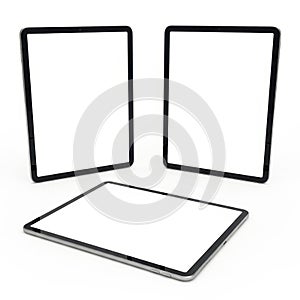 Three tablet frames isolated on white background