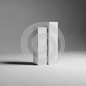 Three white rectangular blocks standing upright isolated on white background