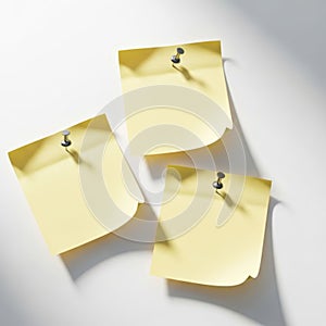 Three yellow post-it notes isolated on white background