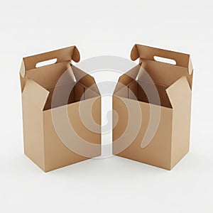 Two brown cardboard boxes isolated on white background