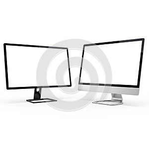 Two computer monitors isolated on white background