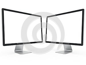 Two computer monitors isolated on white background