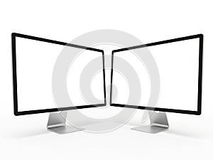 Two computer monitors isolated on white background