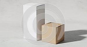 Two Plain Cardboard Boxes on a Textured Surface