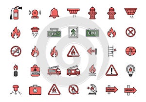 Collection of fire safety and emergency exit signs