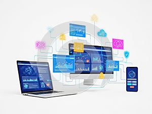 Digital technology interface elements isolated on white background