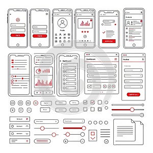 Mobile ui wireframe elements isolated on white background