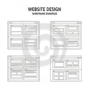 Website design wireframe examples isolated on white background