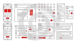 Wireframe design elements isolated on white background