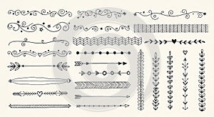 Hand drawn vector borders and dividers design set