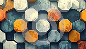 Hexagonal Pattern with Orange, White, and Gray Tiles