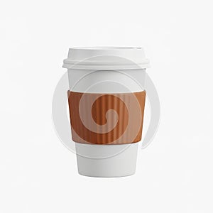 White coffee cup with orange sleeve