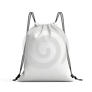 White drawstring bag isolated on white background