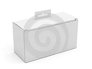 White rectangular box with hanging tab isolated on white background
