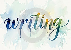 Appears in a gradient of blue, green, and yellow watercolor,