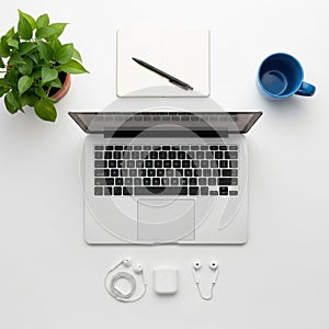 Workstation setup isolated on white background