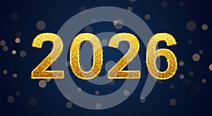 Golden glitter 2026 on dark bokeh background