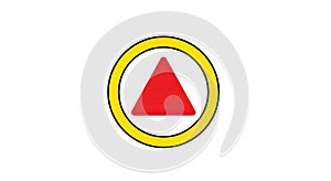 Yellow circle with red triangular warning symbol in the center