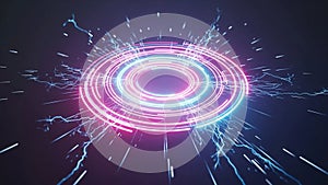 Image featuring a glowing ring of pink and blue concentric circles set