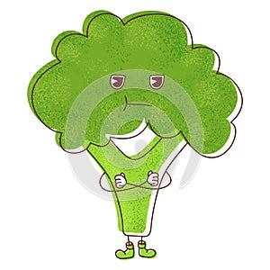 An image featuring a green broccoli expressing a sulking and offended emotion.