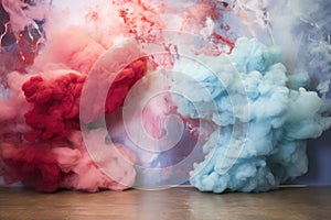 An image featuring a group of various colored smokes sitting on top of a wooden floor, gender reveal backdrop featuring pastel