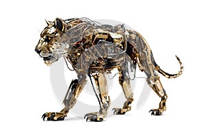 Image of a female lion modified into a robot on a white background. Wildlife Animals. Illustration, Generative AI