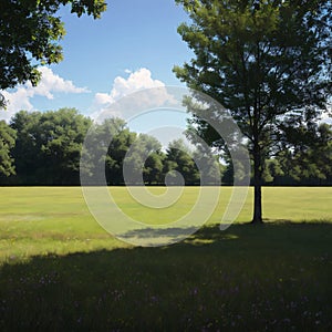 field, trees and blue sky made with Generative AI